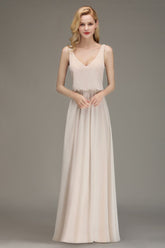 A-line Chiffon Floor Length Bridesmaid Dress Sleeveless Evening Swing Dress